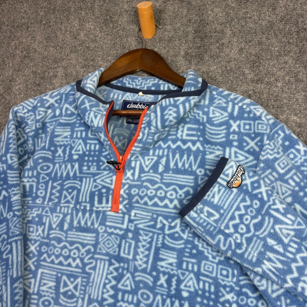 Chubbies Fleece Pullover Mens XL Blue Geometric Tribal 1/4 Zip Jacket 0485
